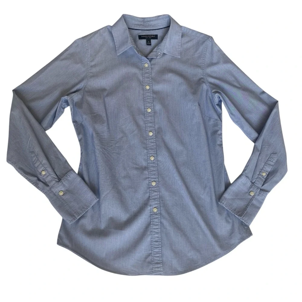 Banana Republic Riley Office, Casual, Minimalist Button-Down Dress Shirt Blue 6 - Picture 6 of 11